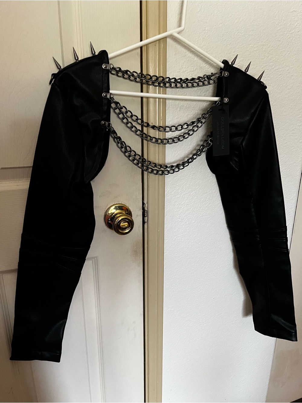 Dolls Kill Widow Black Vegan Leather Spike & Chain Shrug Jacket